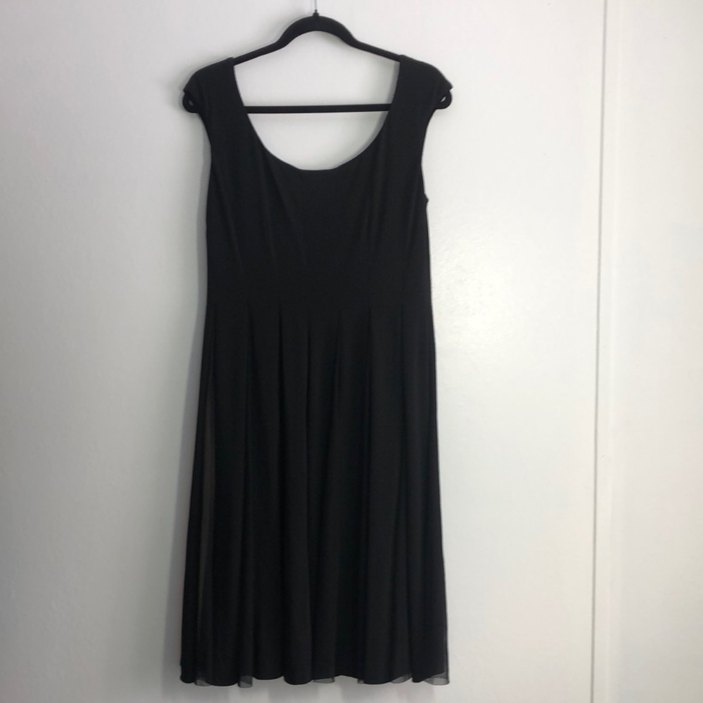Maggy London Womens Black Midi Dress Pleated Sheer Lined Balletcore Size 12
